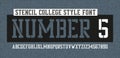 Stencil alphabet. College or university style stencil font with uppercase letters and numbers. Royalty Free Stock Photo